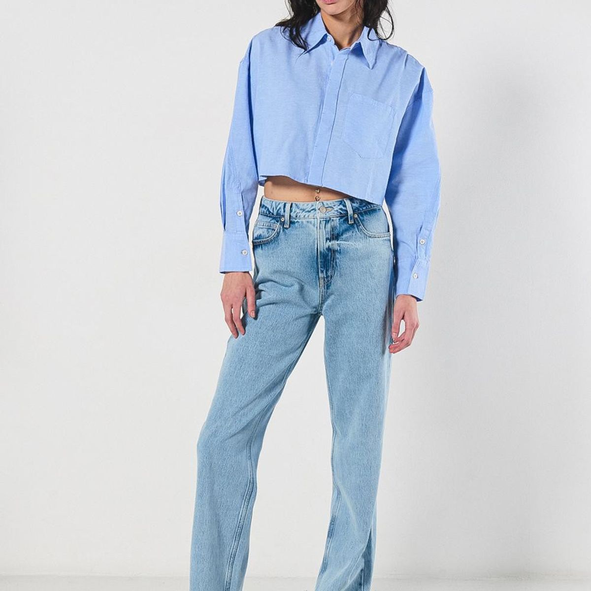 KOAJ - KOAJ Blusa oversize unicolor crop top con manga larga Mujer