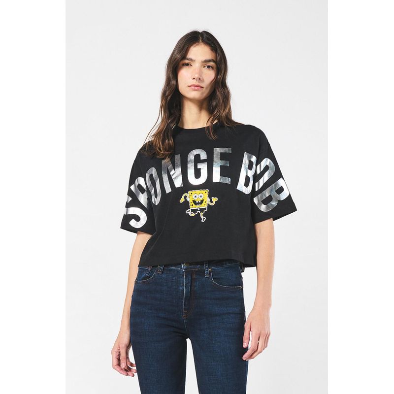 KOAJ - KOAJ Camiseta femenina crop oversize, con estampado en frente  MUJER