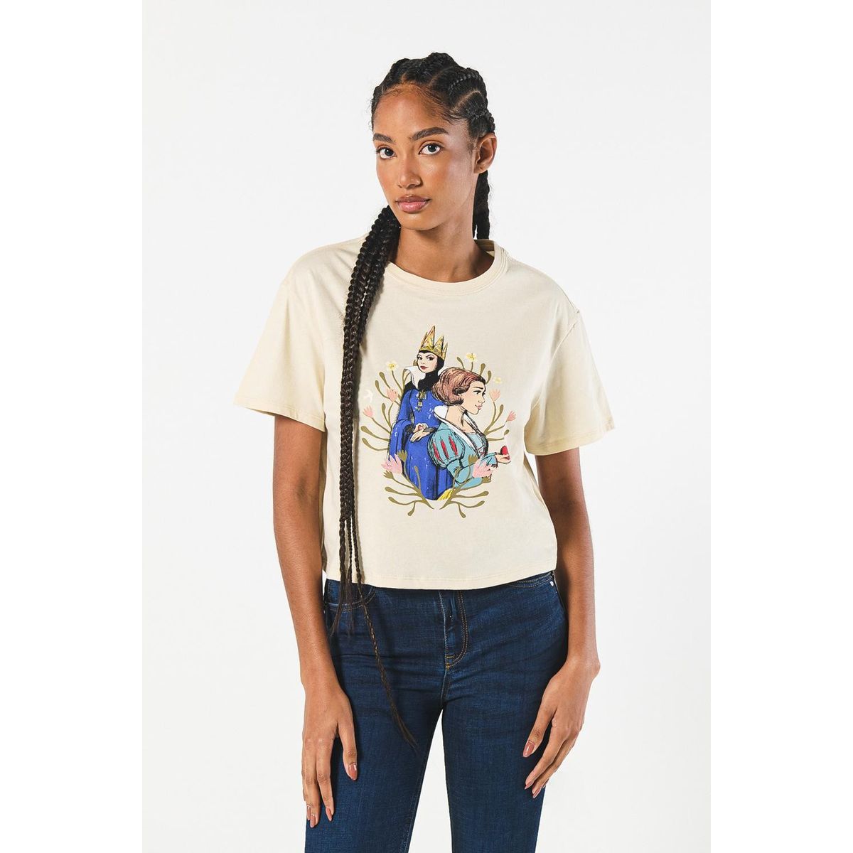 KOAJ - KOAJ Camiseta crop top kaki con diseño de Blanca Nieves Mujer