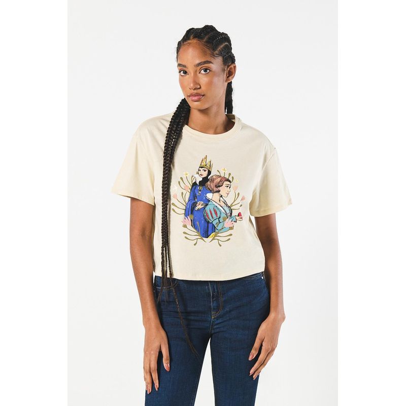 KOAJ - KOAJ Camiseta crop top kaki con diseño de Blanca Nieves MUJER