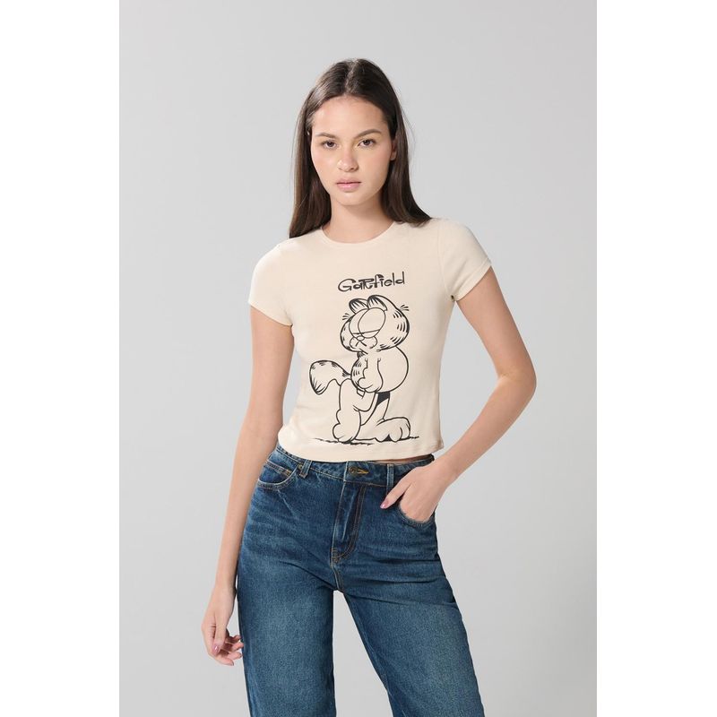 KOAJ - KOAJ Camiseta manga corta en rib con estampado en frente de Ga MUJER