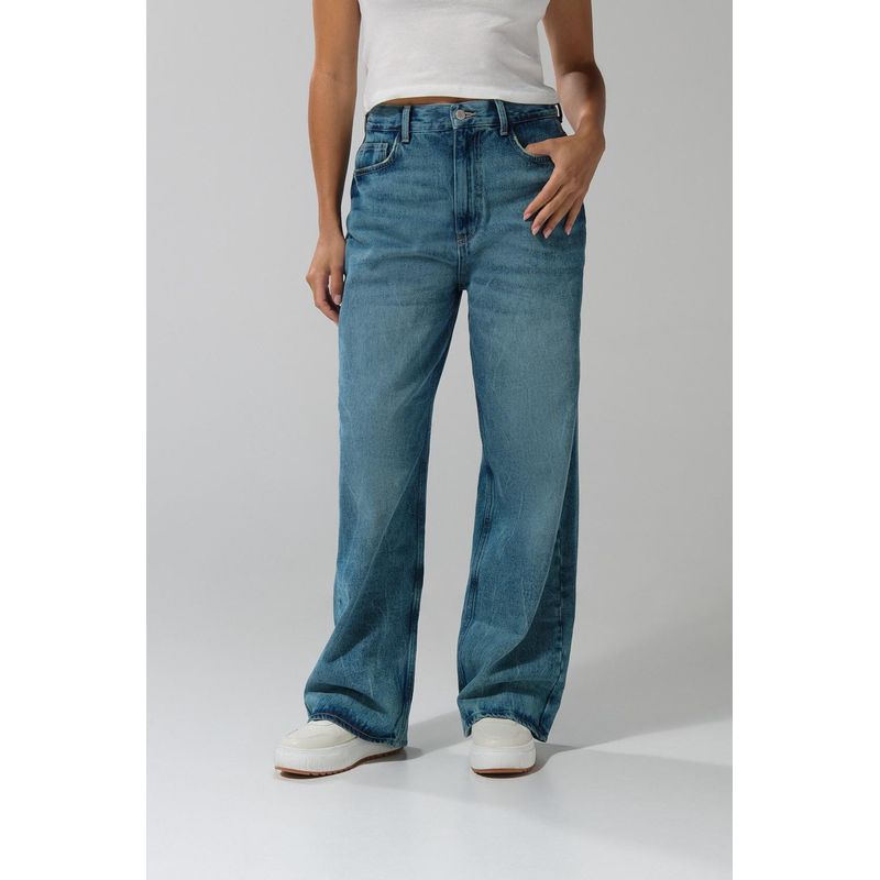 KOAJ - KOAJ Jean azul claro baggy con tiro medio y bota ancha MUJER