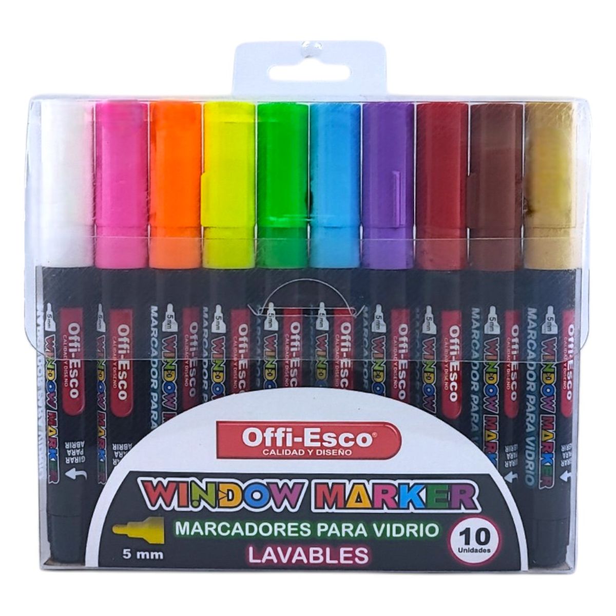 OFFI ESCO - Marcador Para Vidrio Offi Esco 5mm X 10 Colores Lavables.