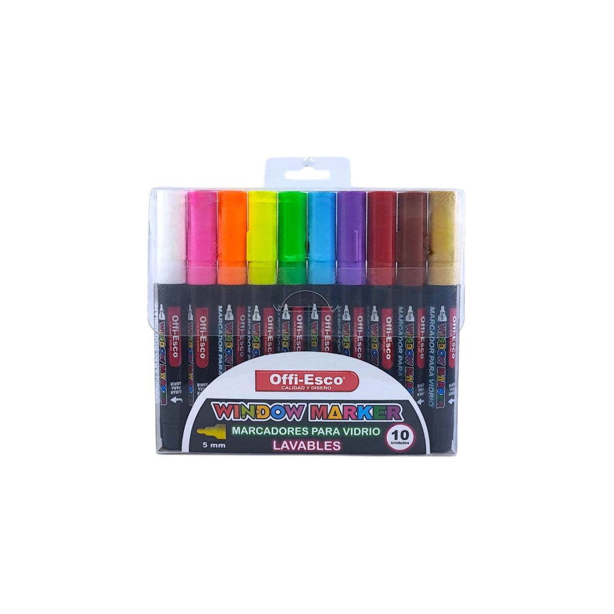 OFFI ESCO - Marcador Para Vidrio Offi Esco 5mm X 10 Colores Lavables.