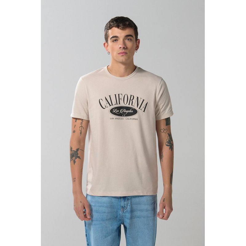 KOAJ - KOAJ Camiseta manga corta crema con arte college en frente HOMBRE