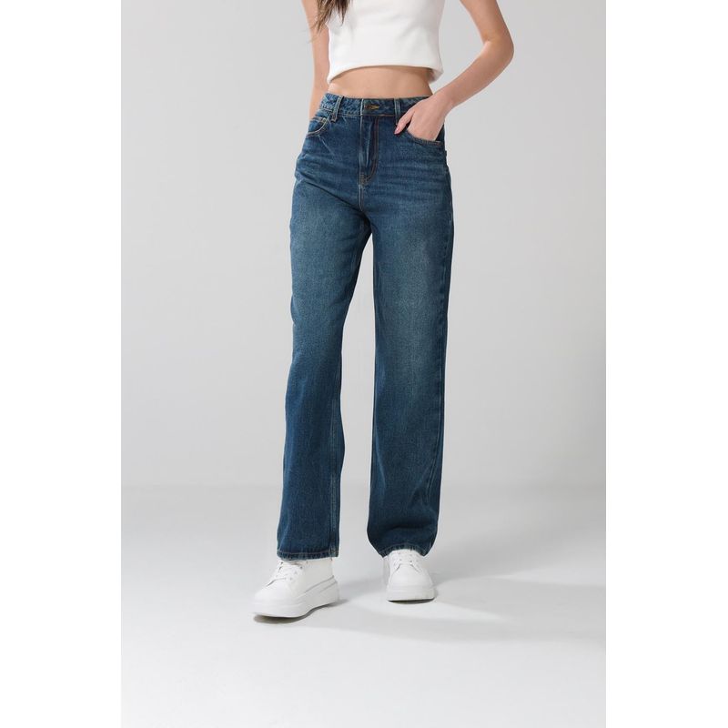 KOAJ - KOAJ Jean 90s tiro alto azul  oscuro MUJER