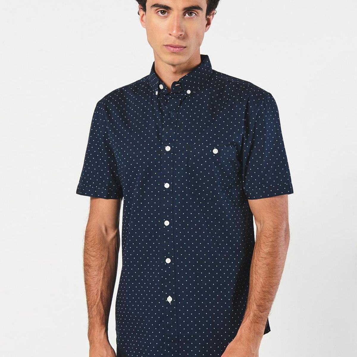 KOAJ - KOAJ Camisa estampada unicolor con cuello button down Hombre