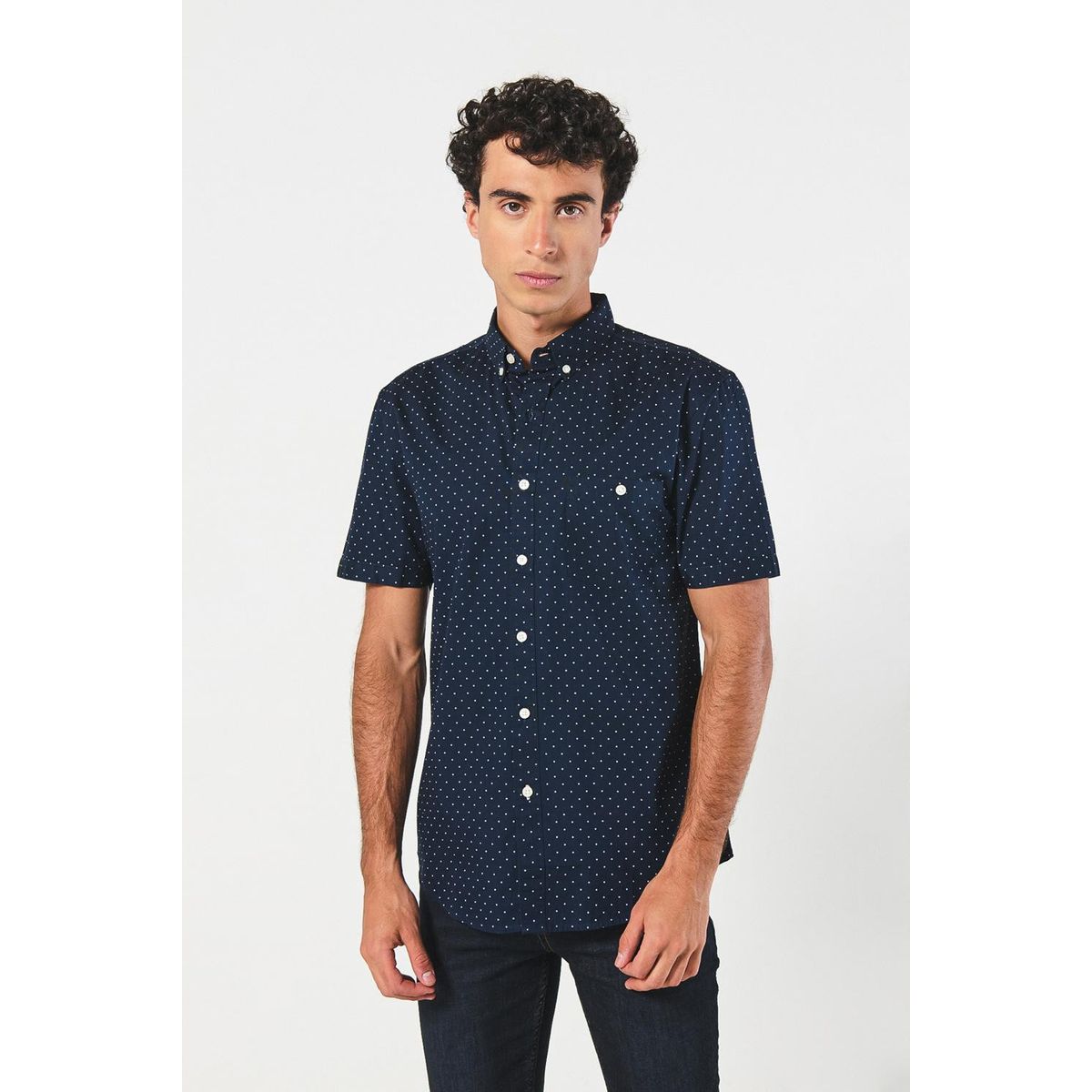 KOAJ - KOAJ Camisa estampada unicolor con cuello button down Hombre