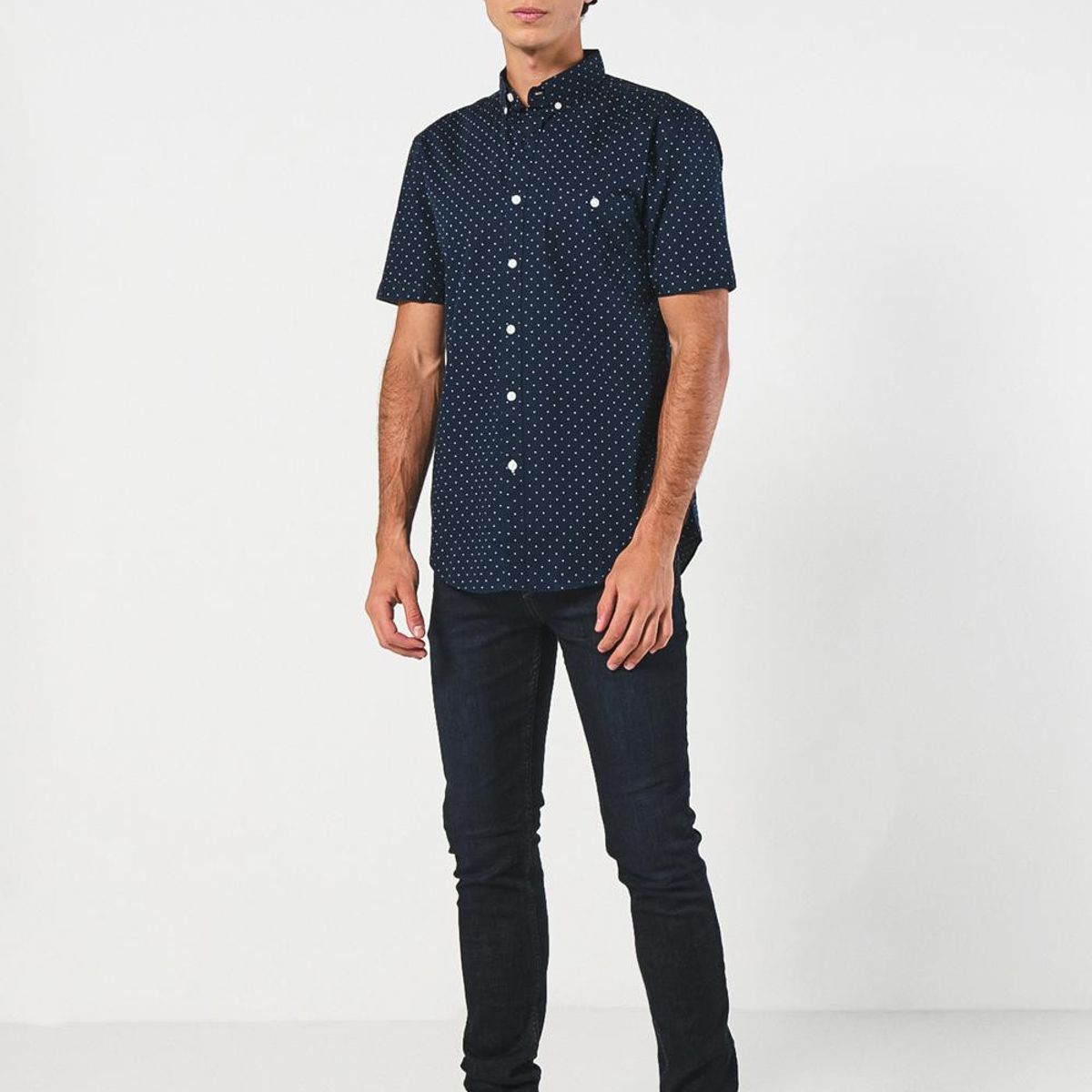 KOAJ - KOAJ Camisa estampada unicolor con cuello button down Hombre