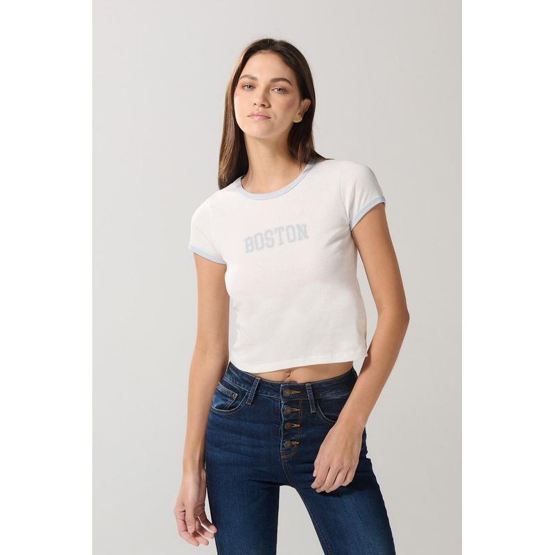 KOAJ - KOAJ Camiseta en tela acanalada, cuello redondo y manga cort Mujer