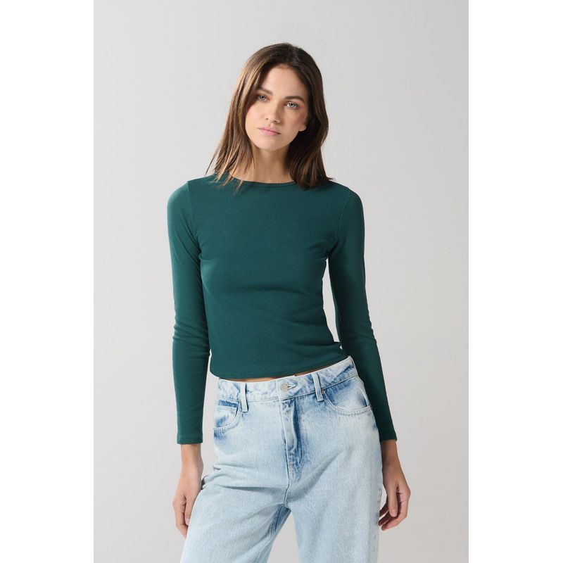KOAJ - KOAJ Camiseta ajustada unicolor manga larga con cuello redondo MUJER