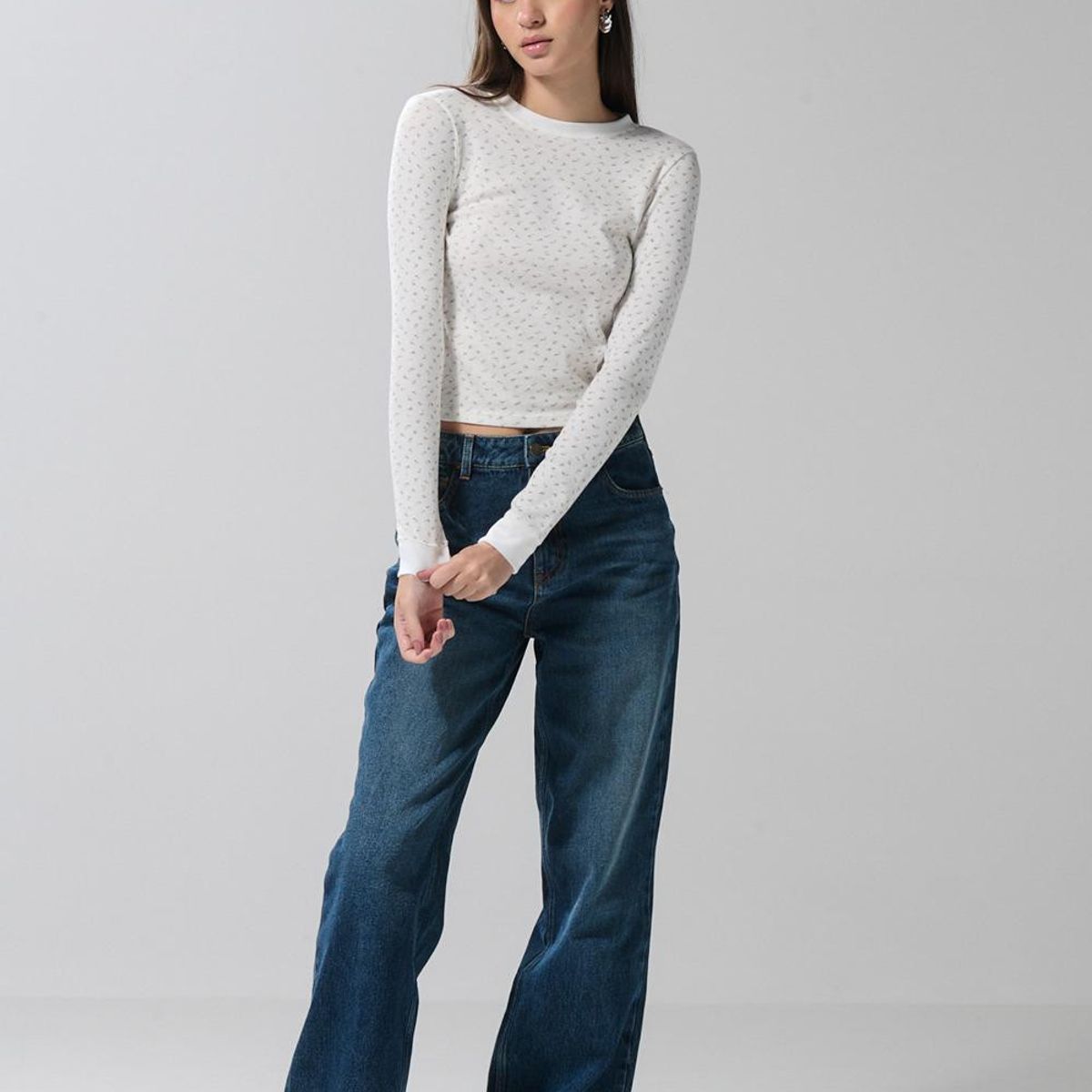 KOAJ - KOAJ Camiseta crema clara manga larga con diseños de flores Mujer