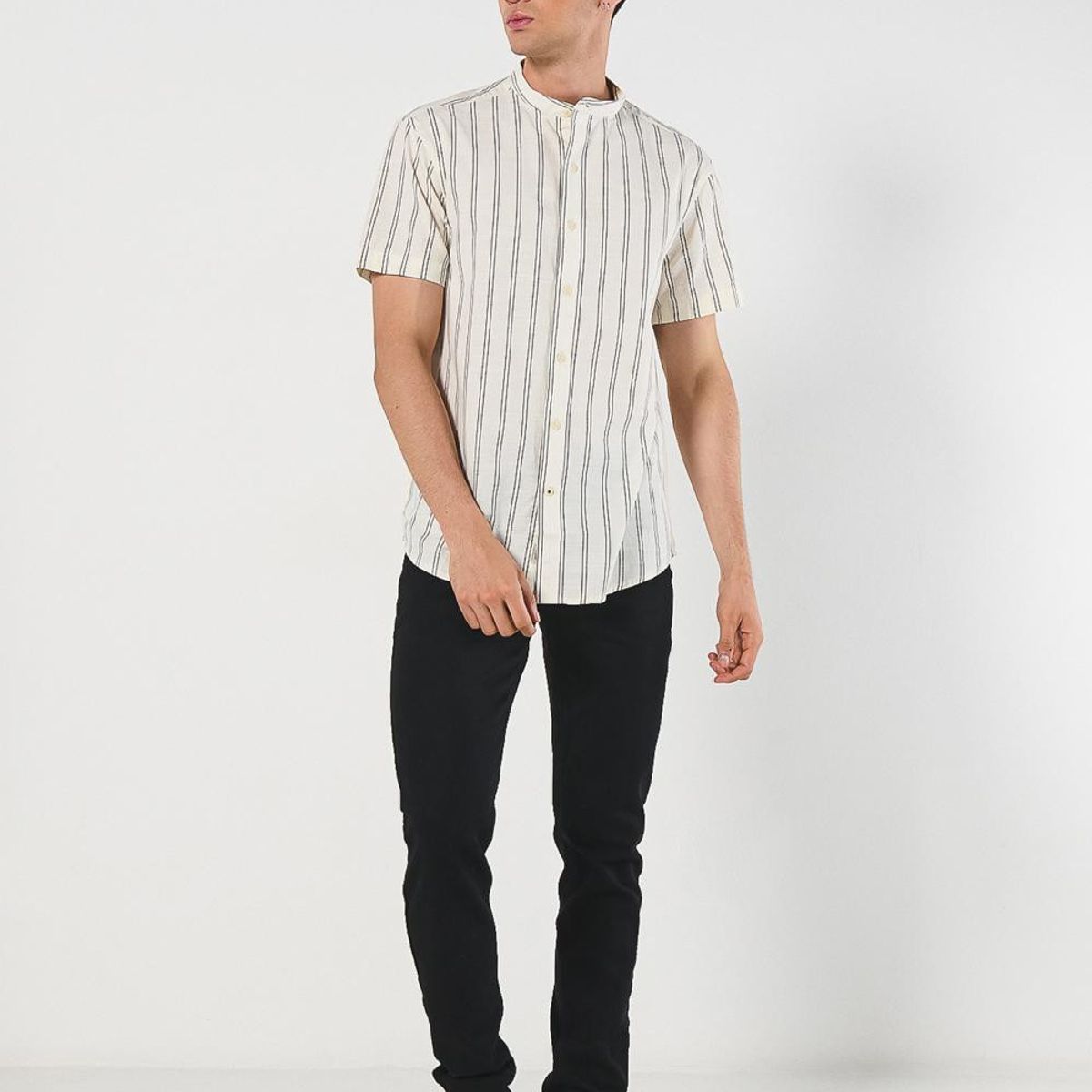 KOAJ - KOAJ Camisa a rayas unicolor en algodón con cuello nerú Hombre