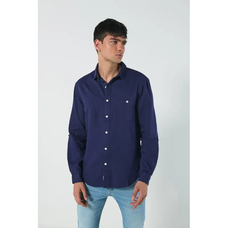 KOAJ - KOAJ Camisa unicolor en algodón con cuello sport collar y bo Hombre