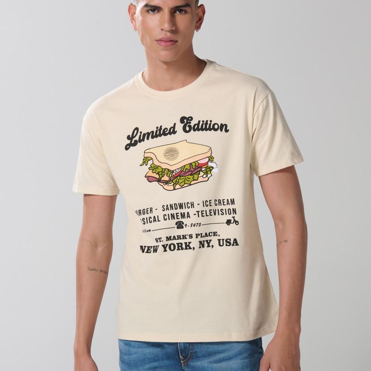 KOAJ - KOAJ Camiseta cuello redondo kaki con diseño de sándwich Hombre