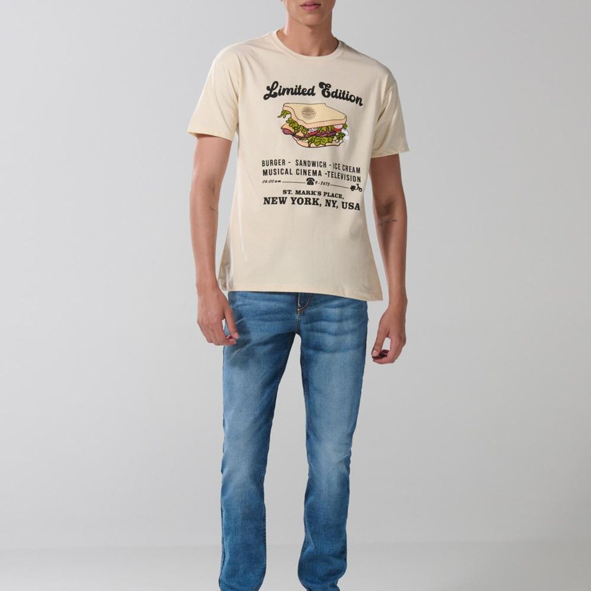 KOAJ - KOAJ Camiseta cuello redondo kaki con diseño de sándwich Hombre