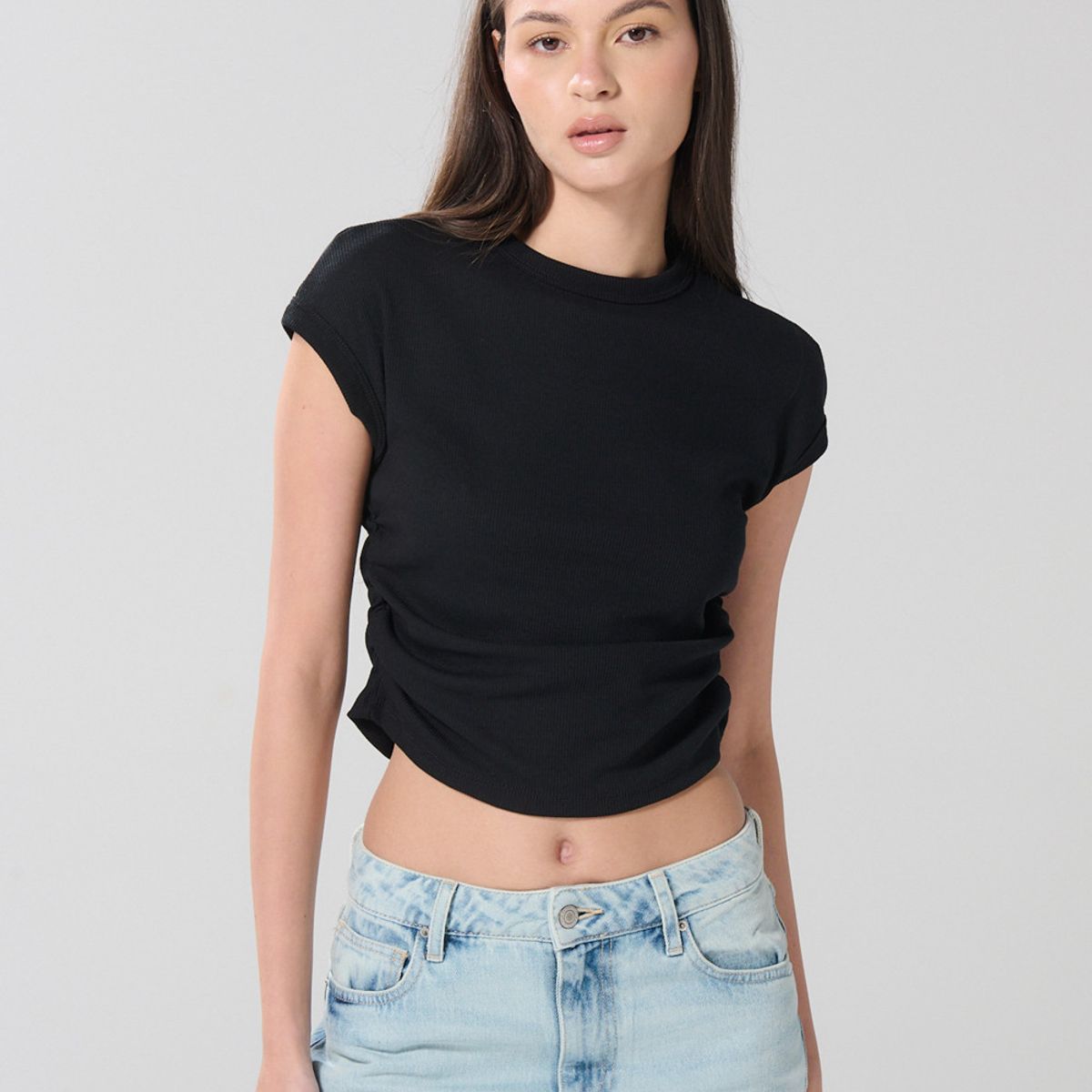 KOAJ - KOAJ Camiseta unicolor manga corta con texturas acanaladas Mujer