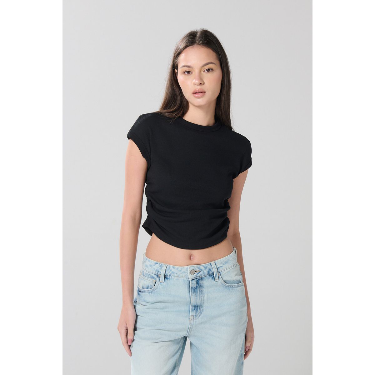KOAJ - KOAJ Camiseta unicolor manga corta con texturas acanaladas Mujer