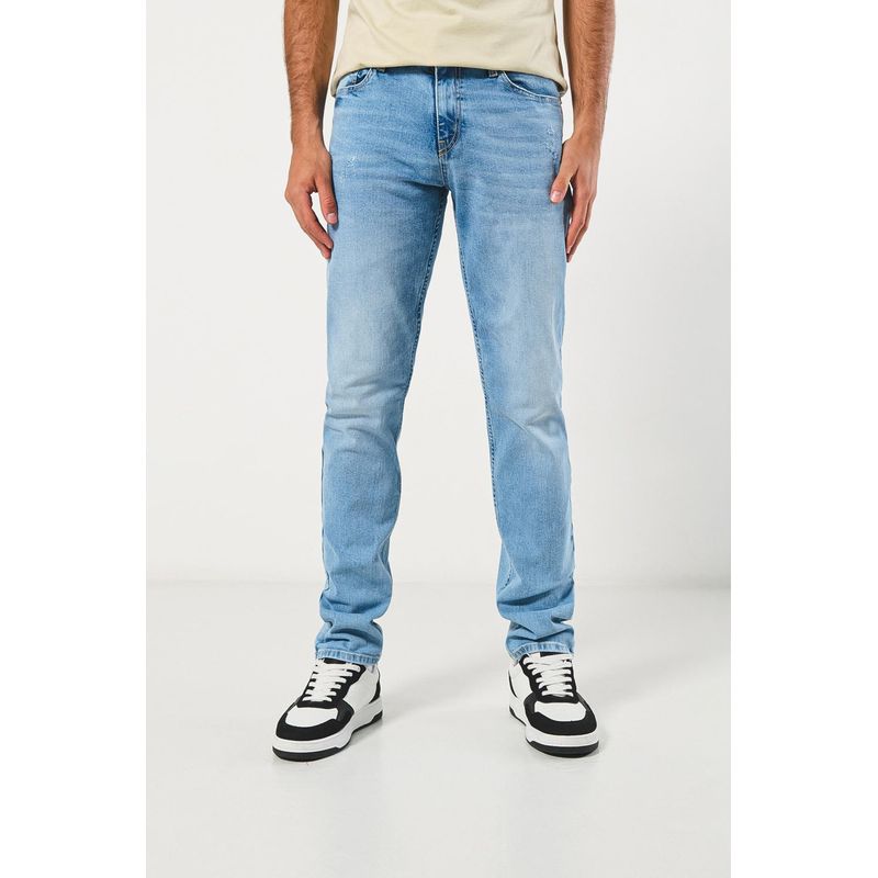 KOAJ - KOAJ Jean slim tiro bajo azul claro ajustado con desgastes HOMBRE
