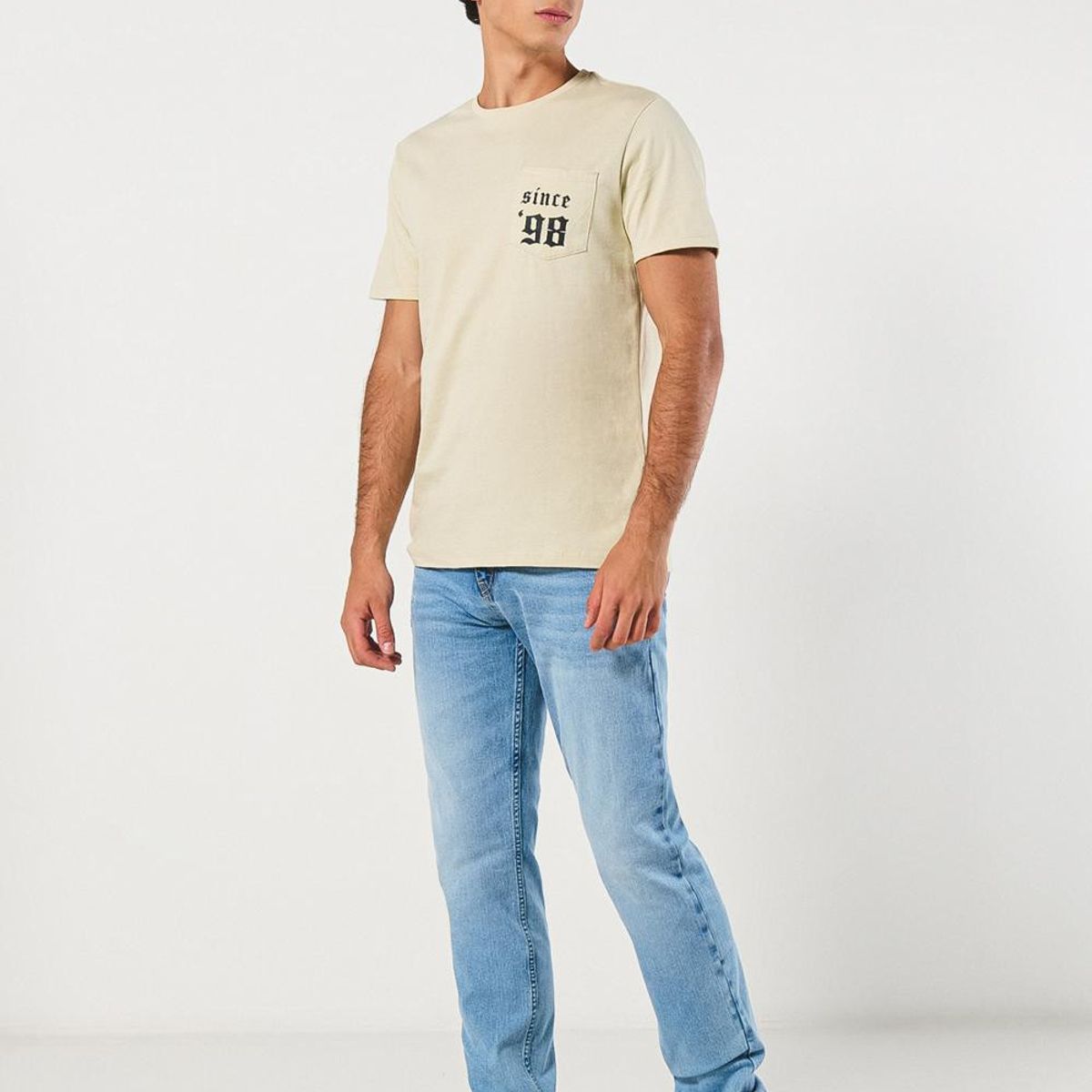 KOAJ - KOAJ Jean slim tiro bajo azul claro ajustado con desgastes Hombre