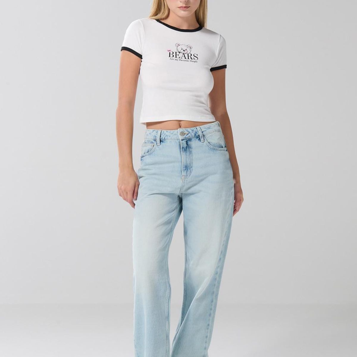 KOAJ - KOAJ Camiseta de osito crema manga corta con contrastes Mujer