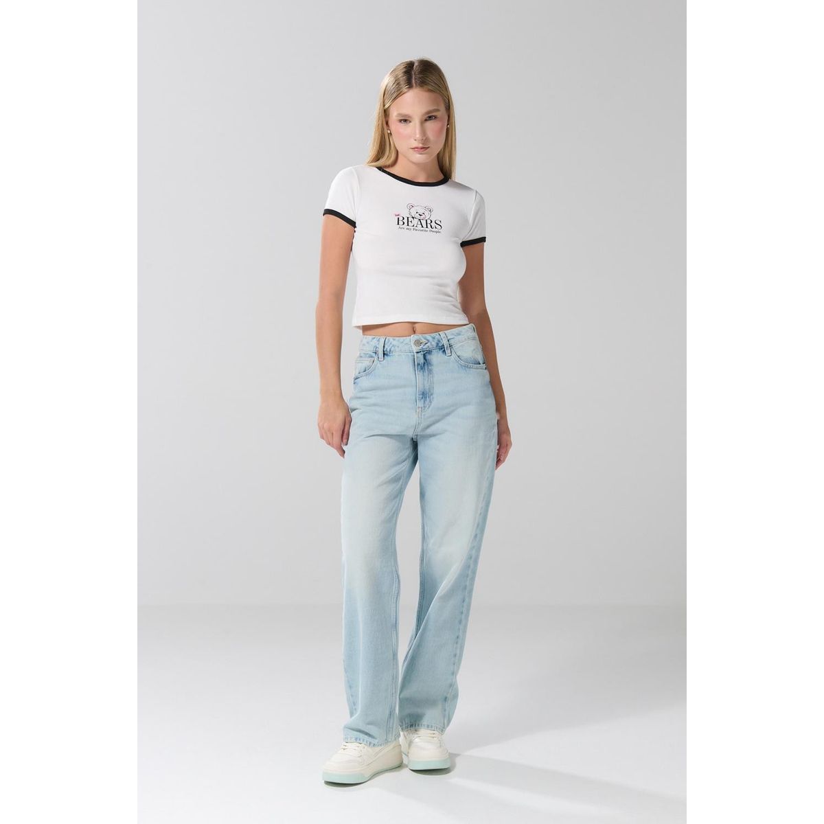 KOAJ - KOAJ Camiseta de osito crema manga corta con contrastes Mujer