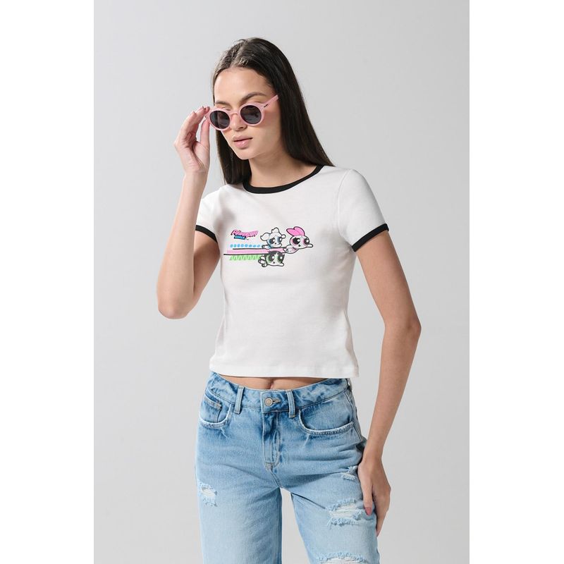 KOAJ - KOAJ Camiseta manga corta crema con arte de Chicas Superpodero MUJER
