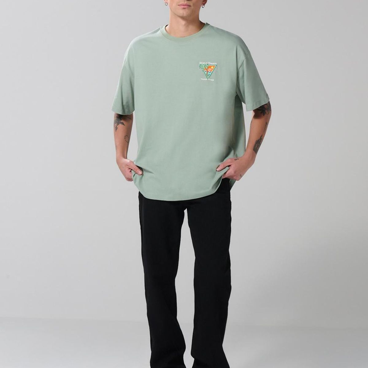 KOAJ - KOAJ Camiseta verde clara oversize manga corta con arte de  Hombre