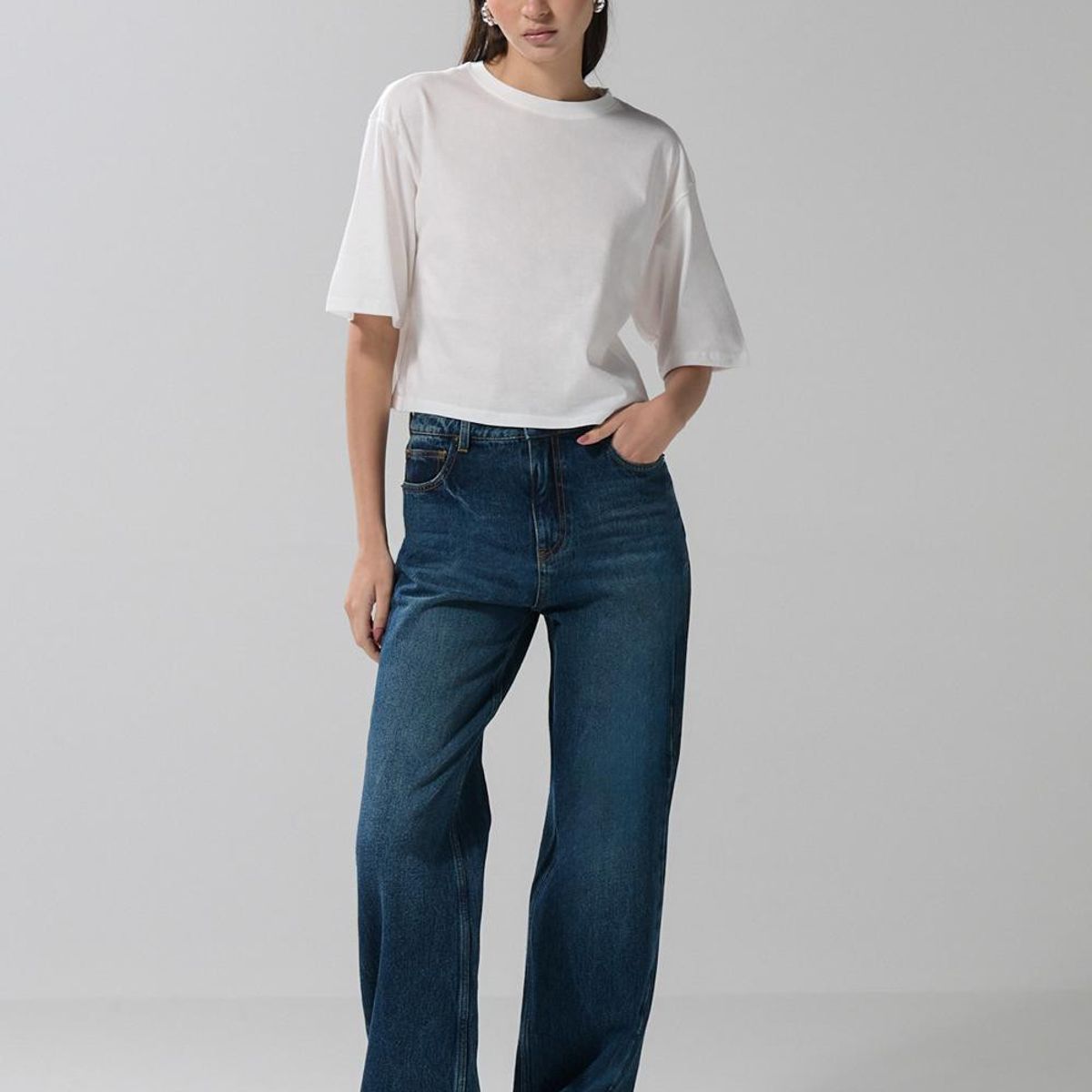 KOAJ - KOAJ Camiseta para mujer, crop top oversize, unicolor, estam Mujer