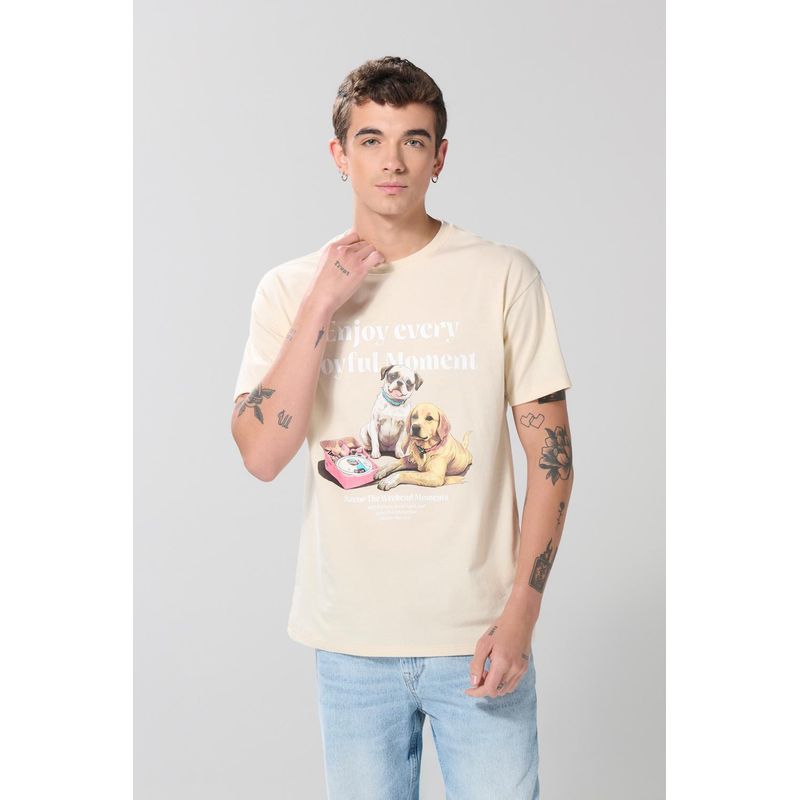 KOAJ - KOAJ Camiseta unicolor cuello redondo con diseño de perrito HOMBRE