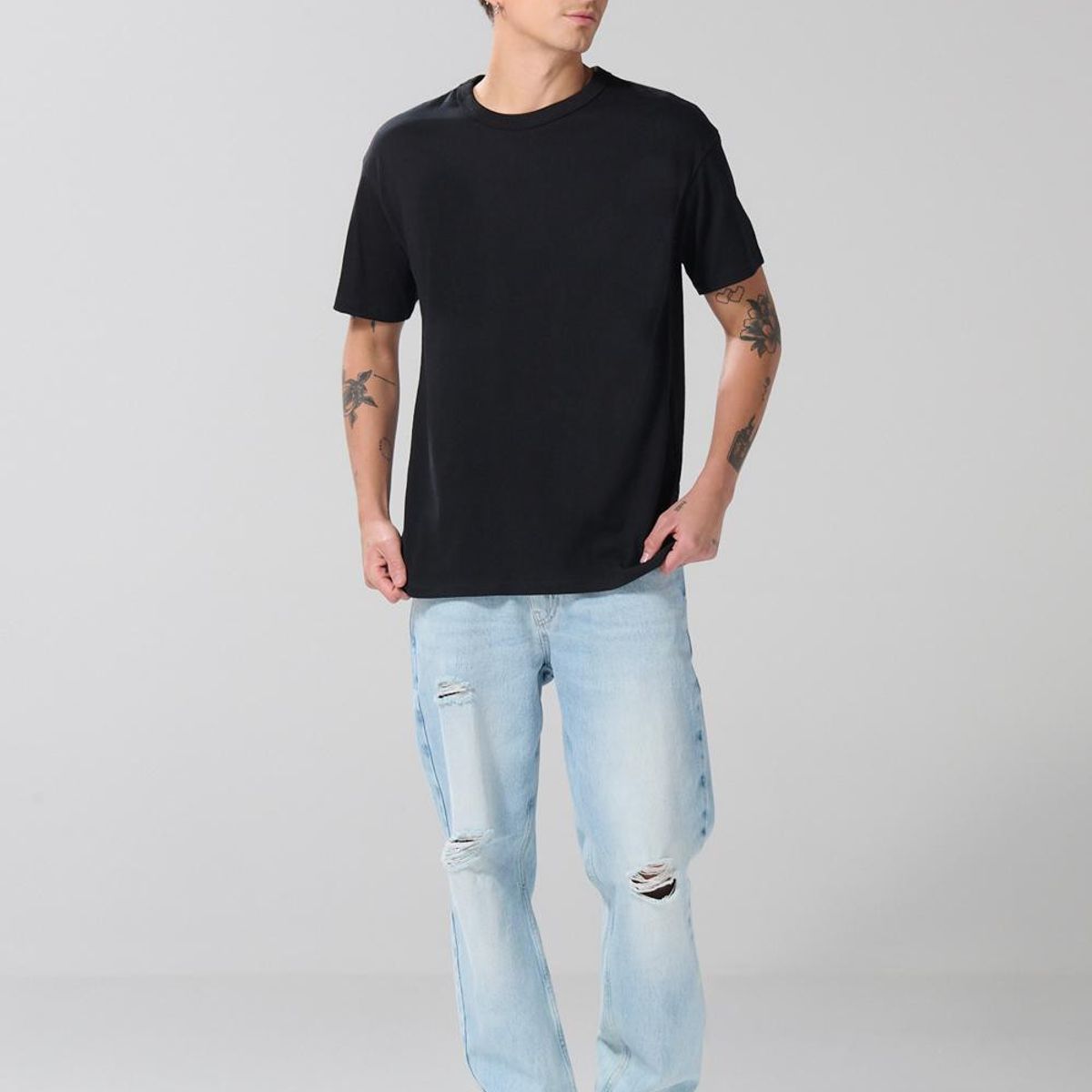 KOAJ - KOAJ Camiseta unicolor para hombre en algodón, fit hombro ro Hombre