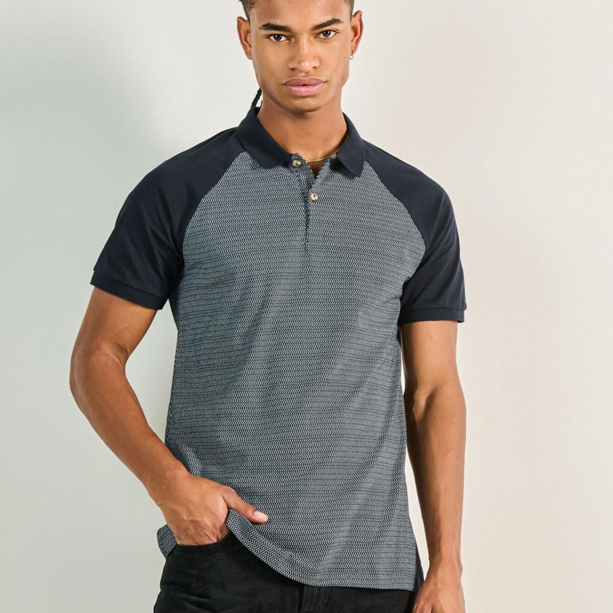 KOAJ - KOAJ Camiseta azul intensa polo con botones y manga ranglan HOMBRE