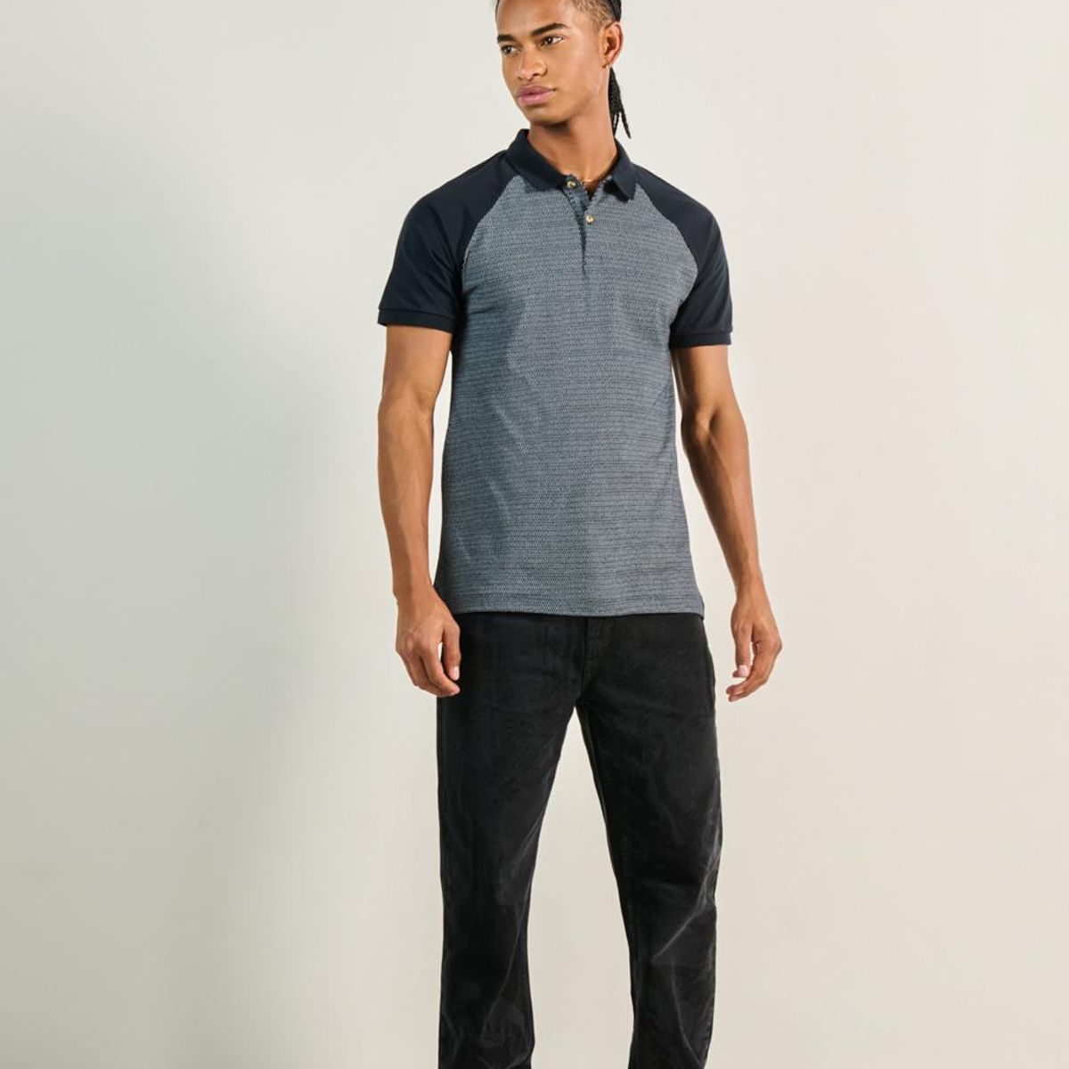 KOAJ - KOAJ Camiseta azul intensa polo con botones y manga ranglan HOMBRE