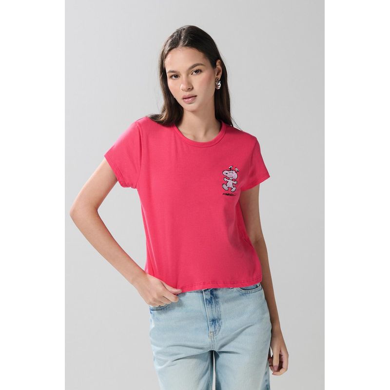 KOAJ - KOAJ Camiseta unicolor manga corta con estampado de Snoopy MUJER