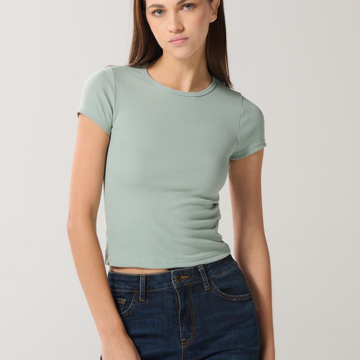 KOAJ - KOAJ Camiseta manga corta unicolor en rib con texturas Mujer