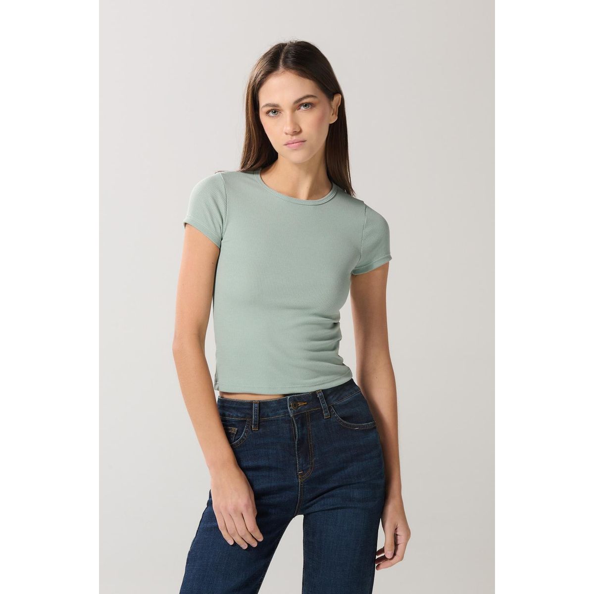 KOAJ - KOAJ Camiseta manga corta unicolor en rib con texturas Mujer