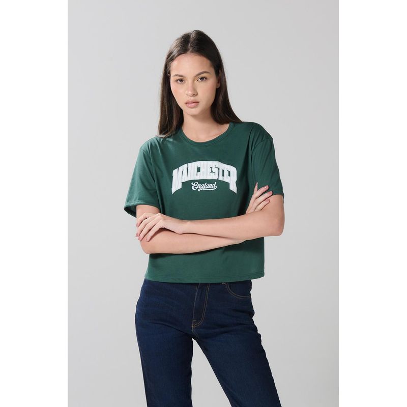 KOAJ - KOAJ Camiseta crop top unicolor con texto college en frente MUJER