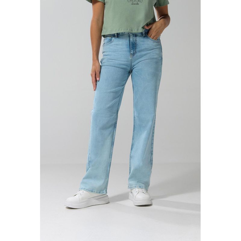 KOAJ - KOAJ Jean straight leg azul claro con tiro alto y bota recta MUJER