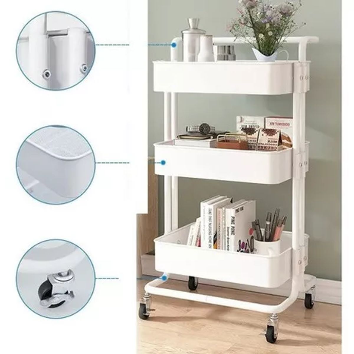 GENERICO - Carrito Auxiliar Organizador Multiusos 3 Niveles