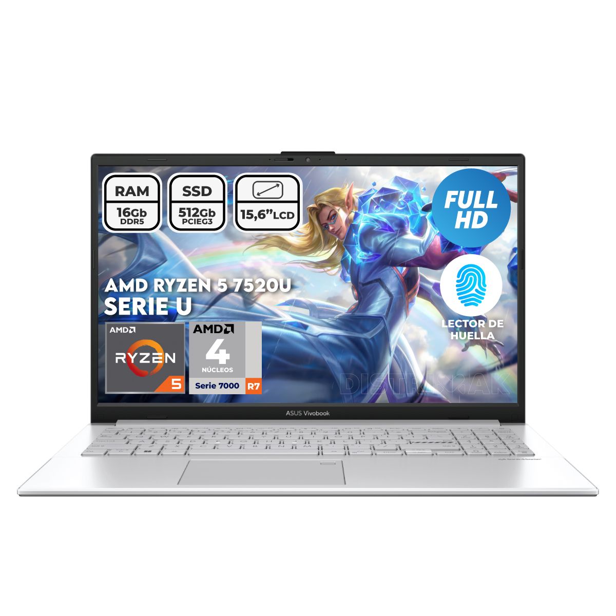 ASUS - Portátil Asus Ryzen 5 7520u Ram 16gb Ssd 512gb FHD 15.6" Computador Portátil