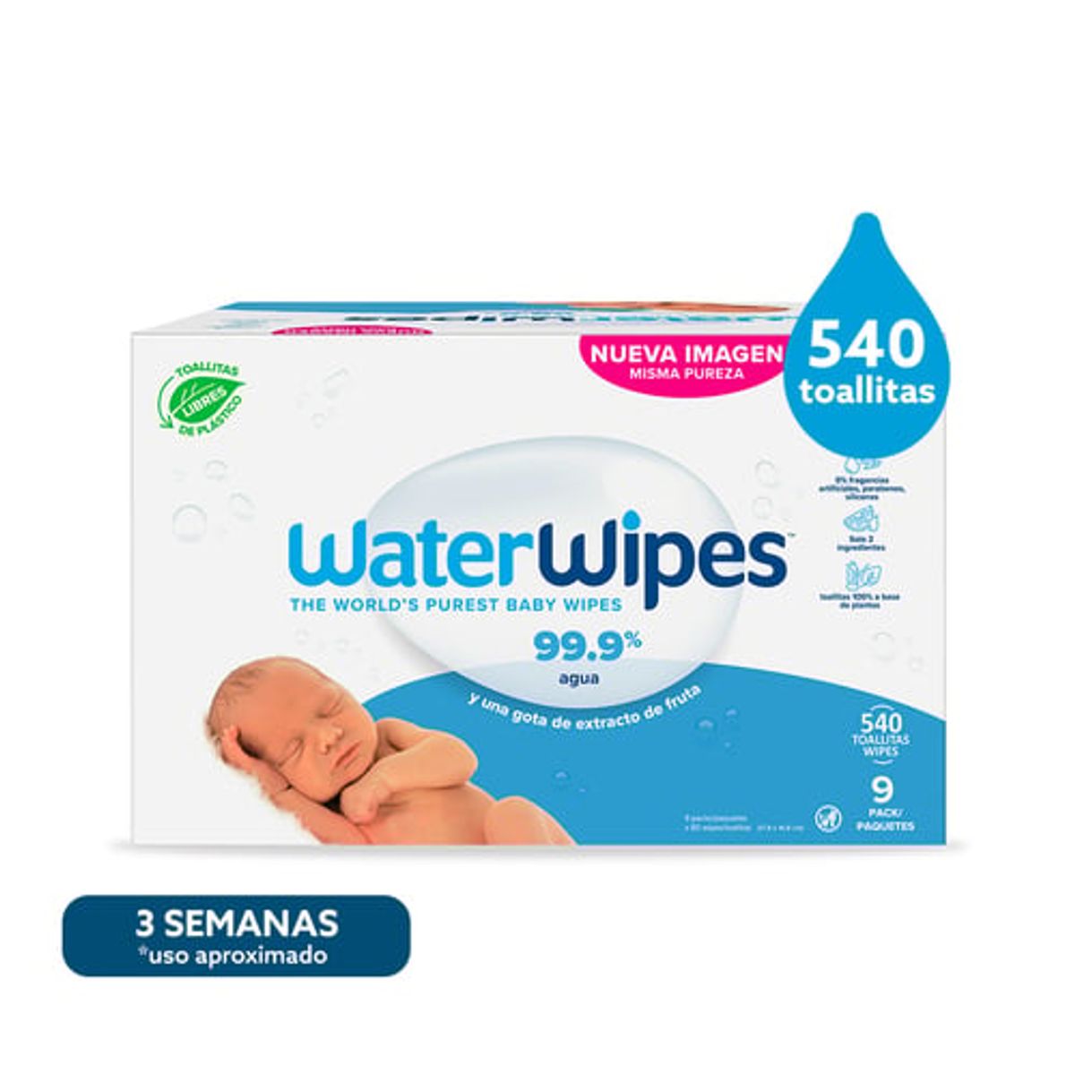 WATER WIPES - TOALLITAS HÚMEDAS WATERWIPES X 540 UND  (180×3)