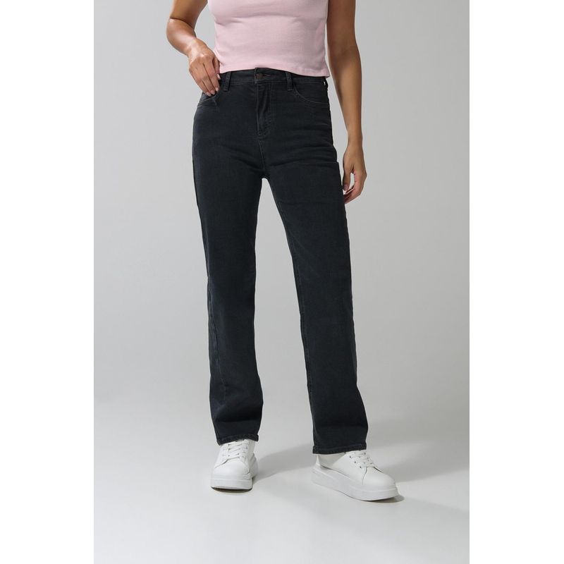KOAJ - KOAJ Jean gris intenso straight leg con tiro alto y bota recta MUJER