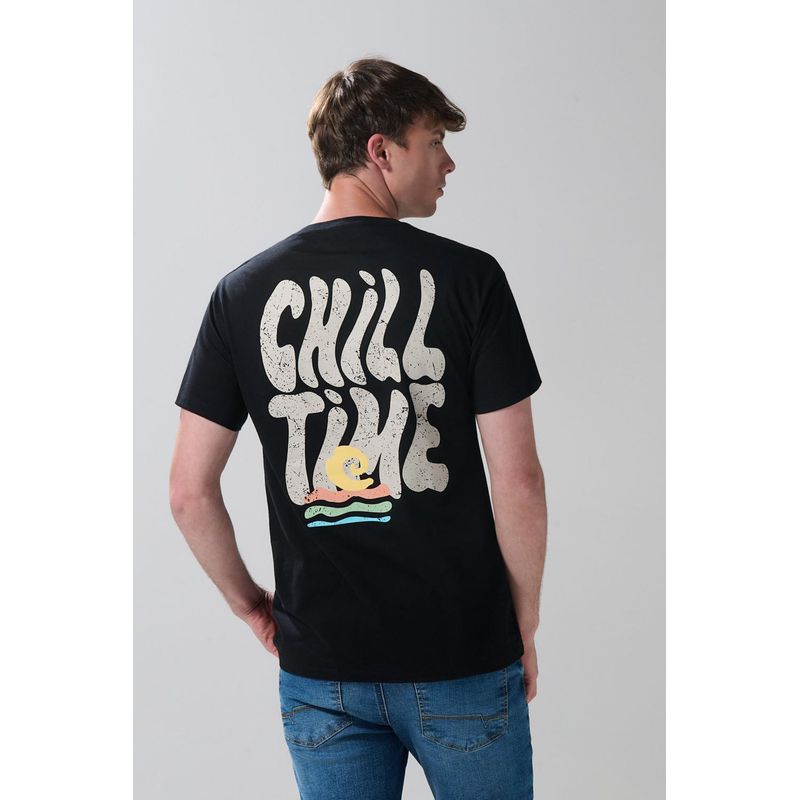 KOAJ - KOAJ Camiseta manga corta unicolor con estampado en espalda Hombre