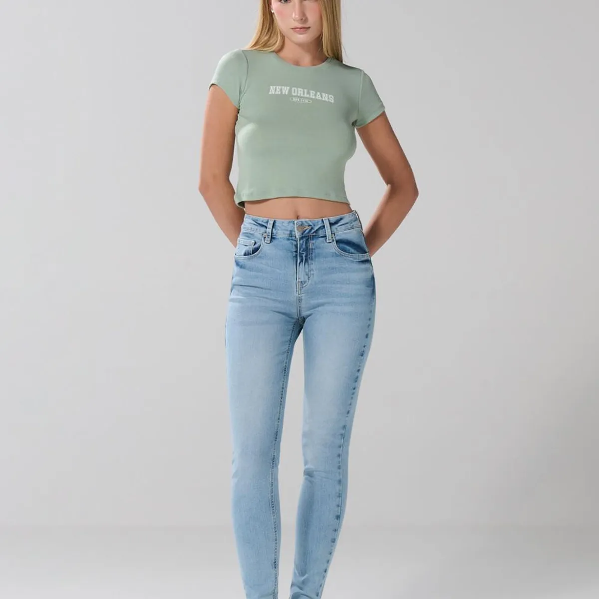 KOAJ - KOAJ Jean Jegging tiro alto azul claro Mujer