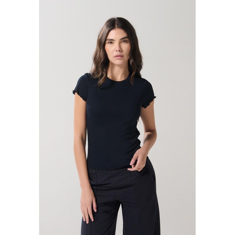KOAJ - KOAJ Camiseta unicolor manga corta con detalles en mini filete MUJER
