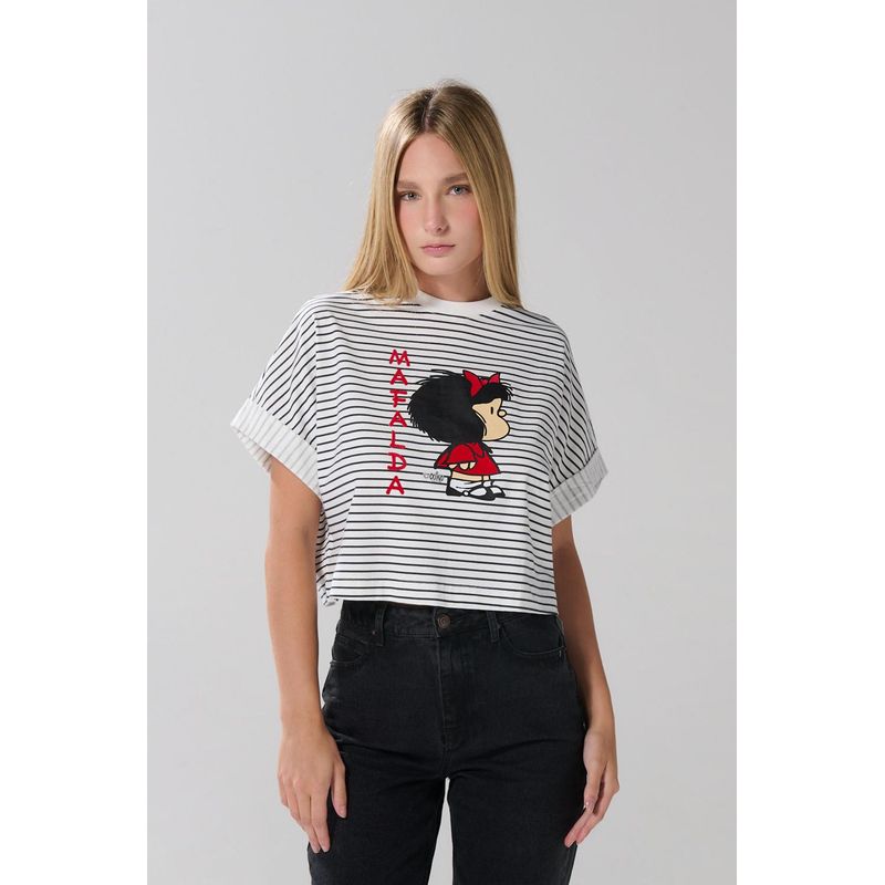 KOAJ - KOAJ Camiseta femenina oversize con detalle en puño, estampado MUJER