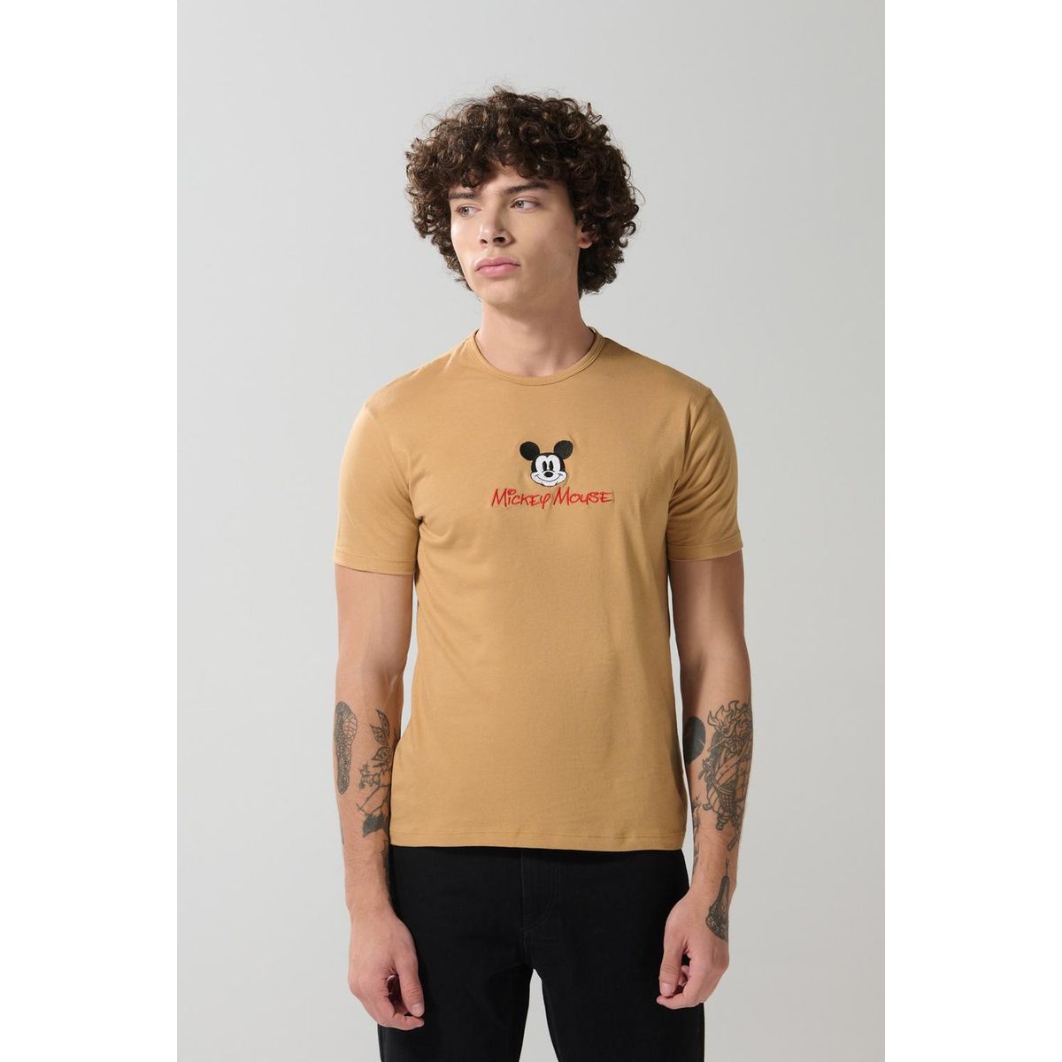 KOAJ - KOAJ Camiseta manga corta unicolor con arte de Mickey Hombre