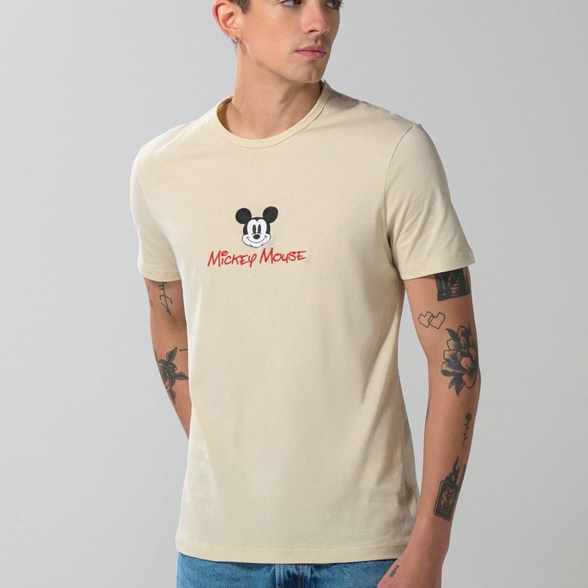 KOAJ - KOAJ Camiseta cuello redondo de Mickey unicolor en algodón Hombre
