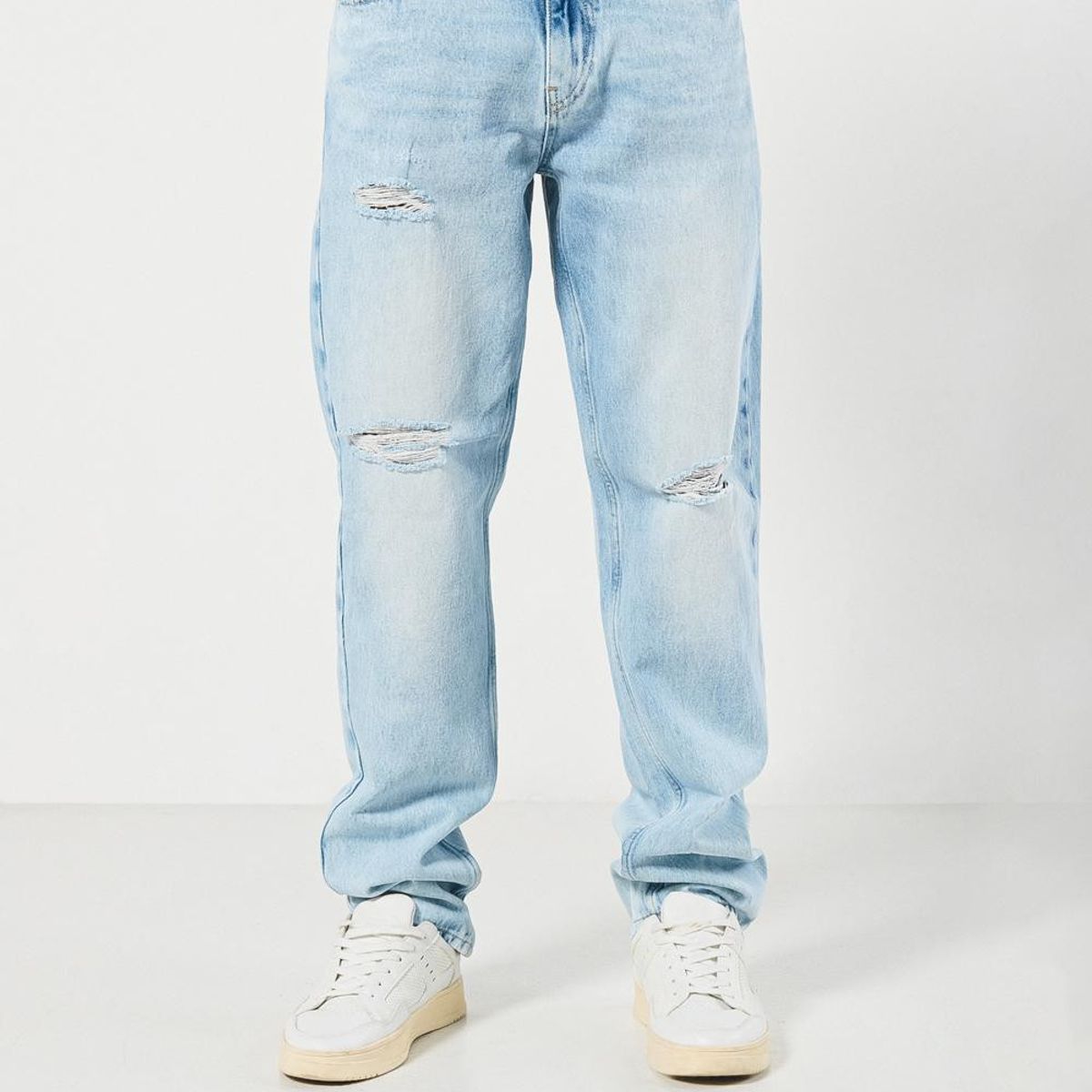 KOAJ - KOAJ Jean tiro bajo 90´S azul con rotos en frente y bota rec Hombre