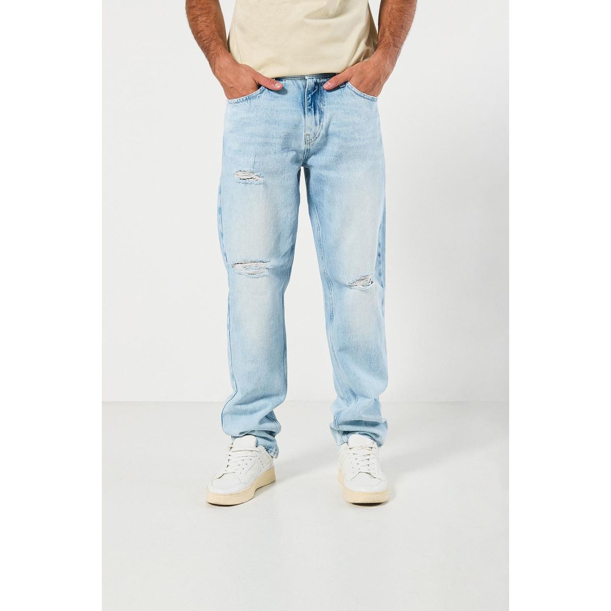 KOAJ - KOAJ Jean tiro bajo 90´S azul con rotos en frente y bota rec Hombre